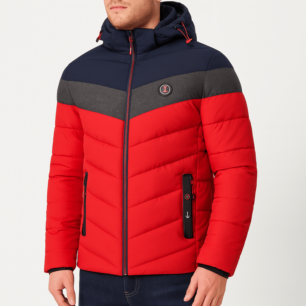 Soviska | Puchowa kurtka zimowa z kapturem-Kurtki zimowe-Soviska-Niebiesko-czervony-S-Soviska