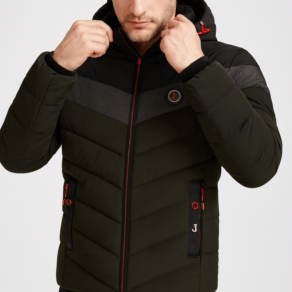 Soviska | Puchowa kurtka zimowa z kapturem-Kurtki zimowe-Soviska-Niebiesko-czervony-S-Soviska