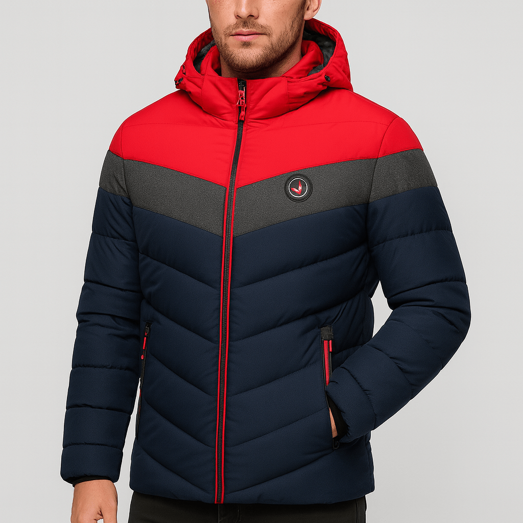 Soviska | Puchowa kurtka zimowa z kapturem-Kurtki zimowe-Soviska-Niebiesko-czervony-S-Soviska
