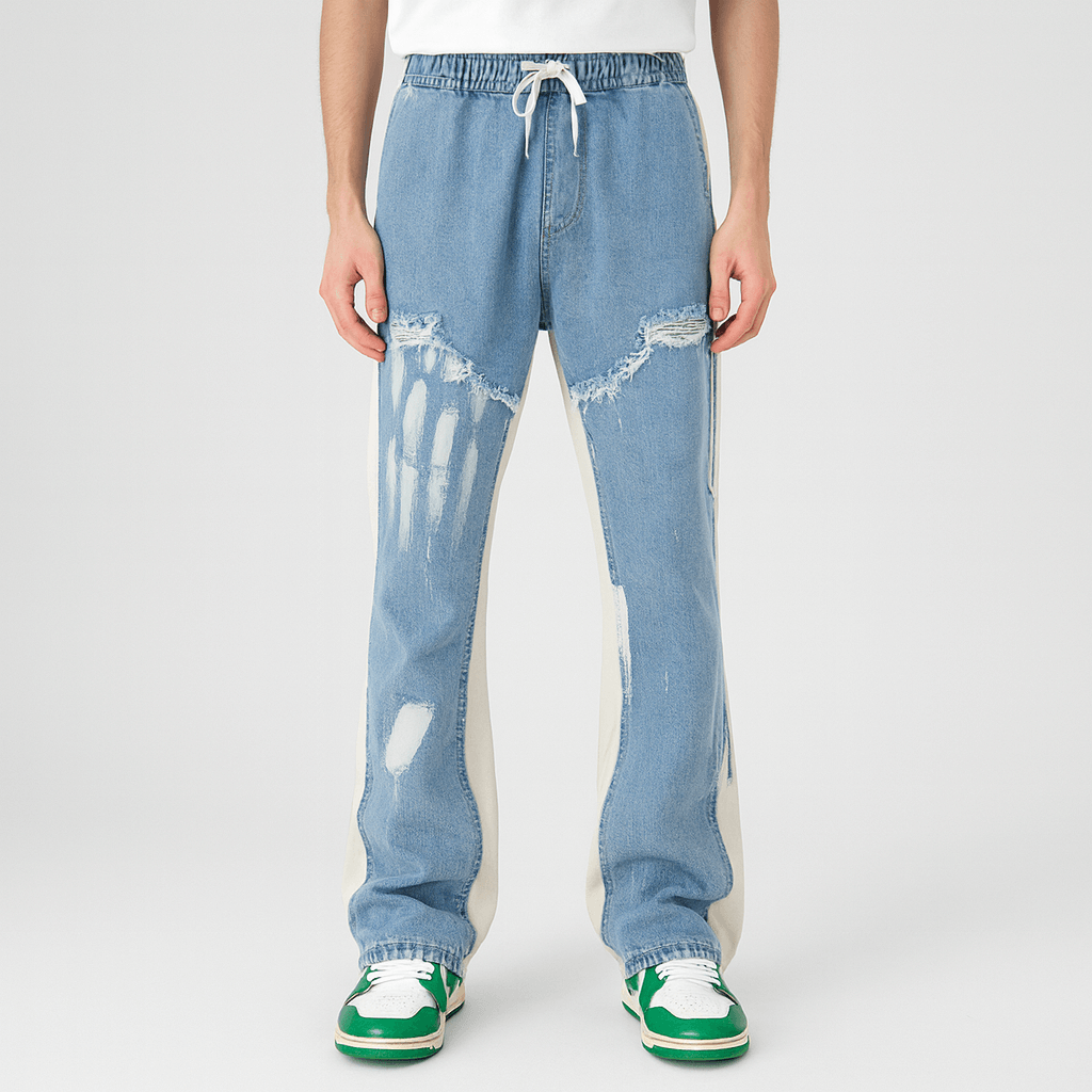 Soviska | Regulowany pas, rozkloszowane nogi, miękki dżins, relaksowane spodnie dżinsowe-Dżinsy-Soviska-Jasnoniebieski-M-Soviska