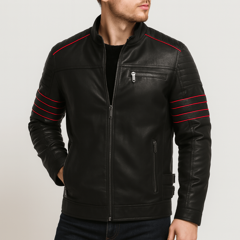 Soviska | Skórzana kurtka motocyklowa z ciepłą podszewką-Męskie kurtki motocyklowe-Soviska-Czarny-S-Soviska