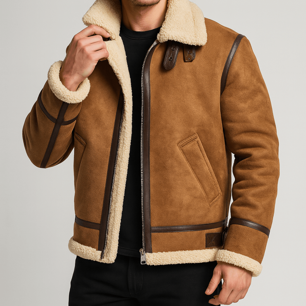 Soviska | Skórzana kurtka pilotka z regulowanym kołnierzem-Kurtki-Soviska-Brązowy-M-Soviska