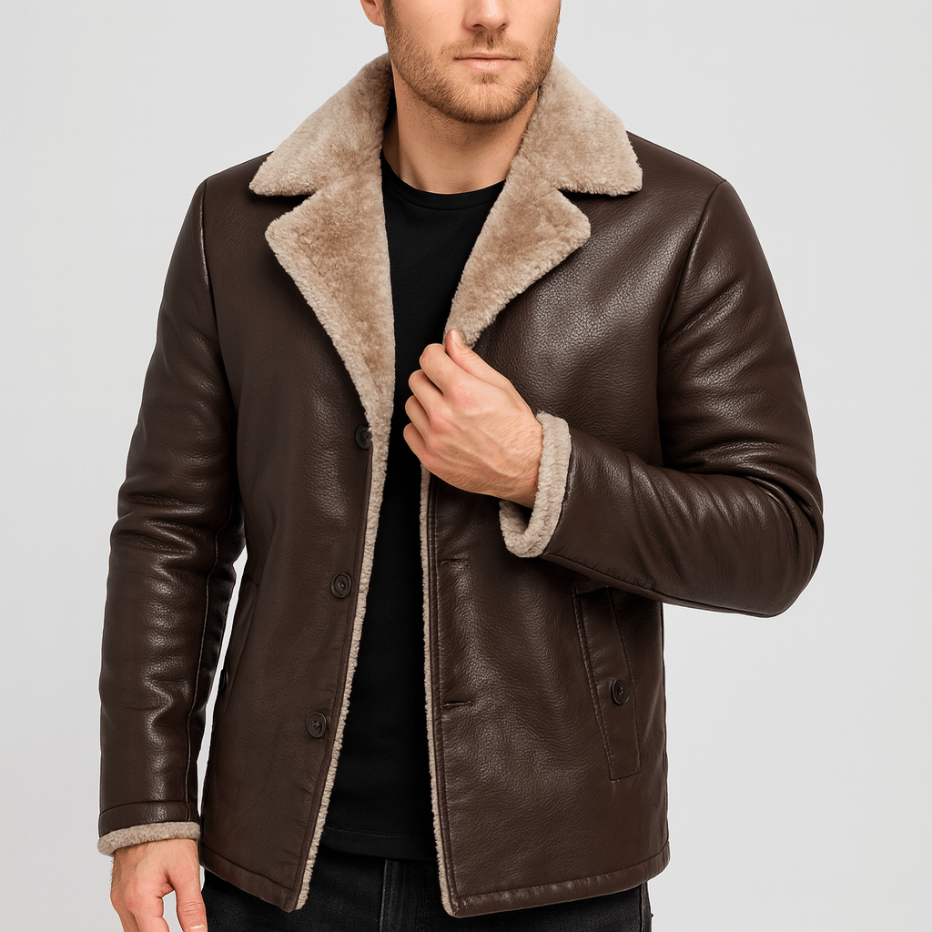 Soviska | Skórzana kurtka z futrzaną podszewką-Kurtki skórzane-Soviska-Czarny-S-Soviska