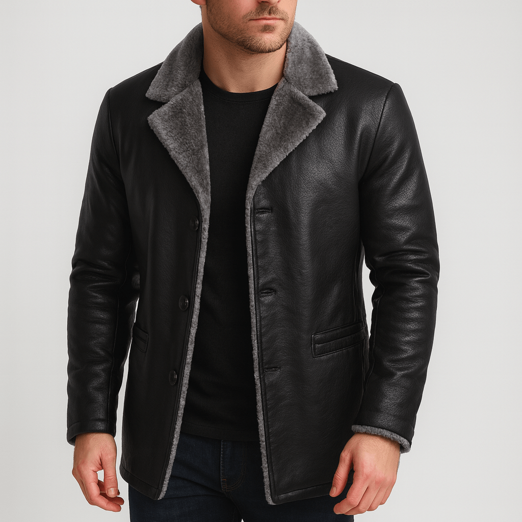 Soviska | Skórzana kurtka z futrzaną podszewką-Kurtki skórzane-Soviska-Czarny-S-Soviska