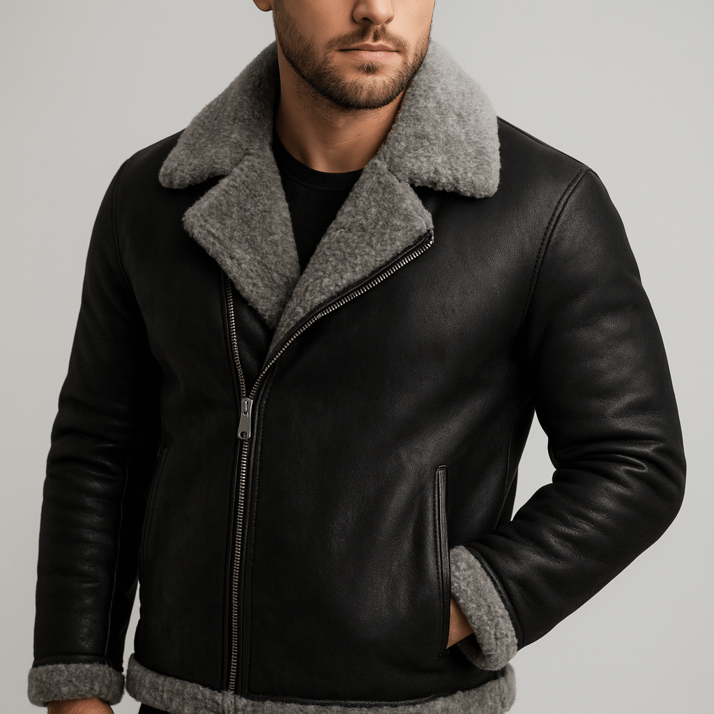 Soviska | Skórzana kurtka zimowa shearling z futrem-Kurtki zimowe-Soviska-Czarny-S-Soviska