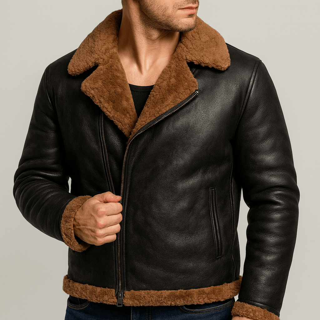 Soviska | Skórzana kurtka zimowa shearling z futrem-Kurtki zimowe-Soviska-Czarny-S-Soviska