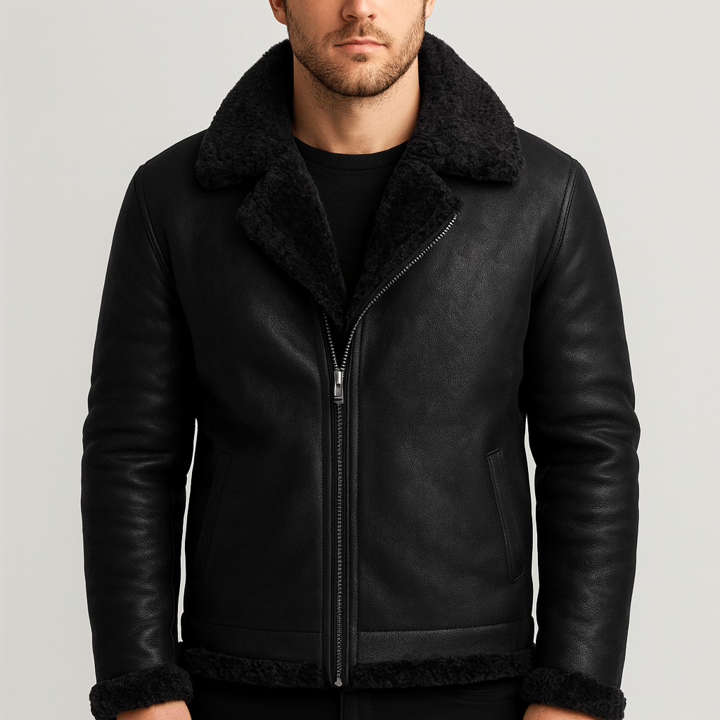 Soviska | Skórzana kurtka zimowa shearling z futrem-Kurtki zimowe-Soviska-Czarny-S-Soviska