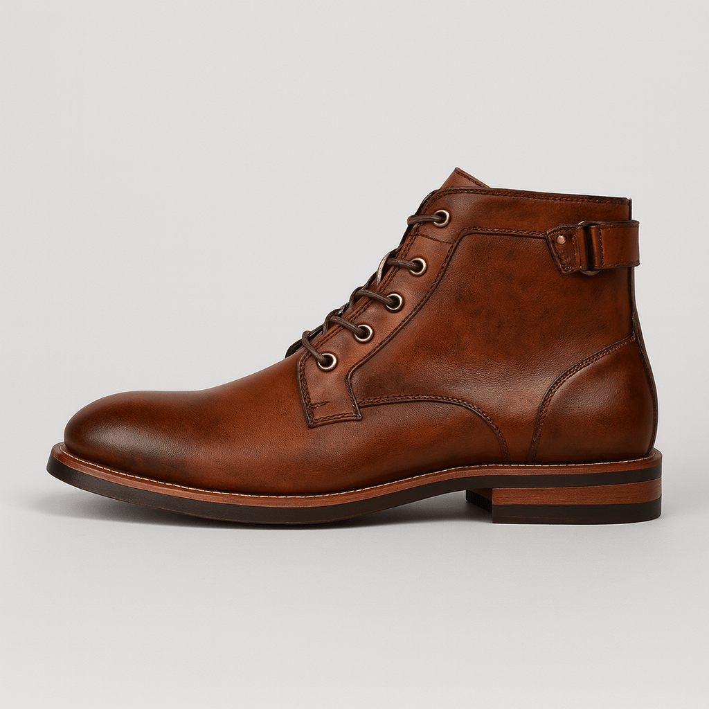 Soviska | Skórzane botki z koronkowym zapięciem-Buty-Soviska-Brązowy-39-Soviska