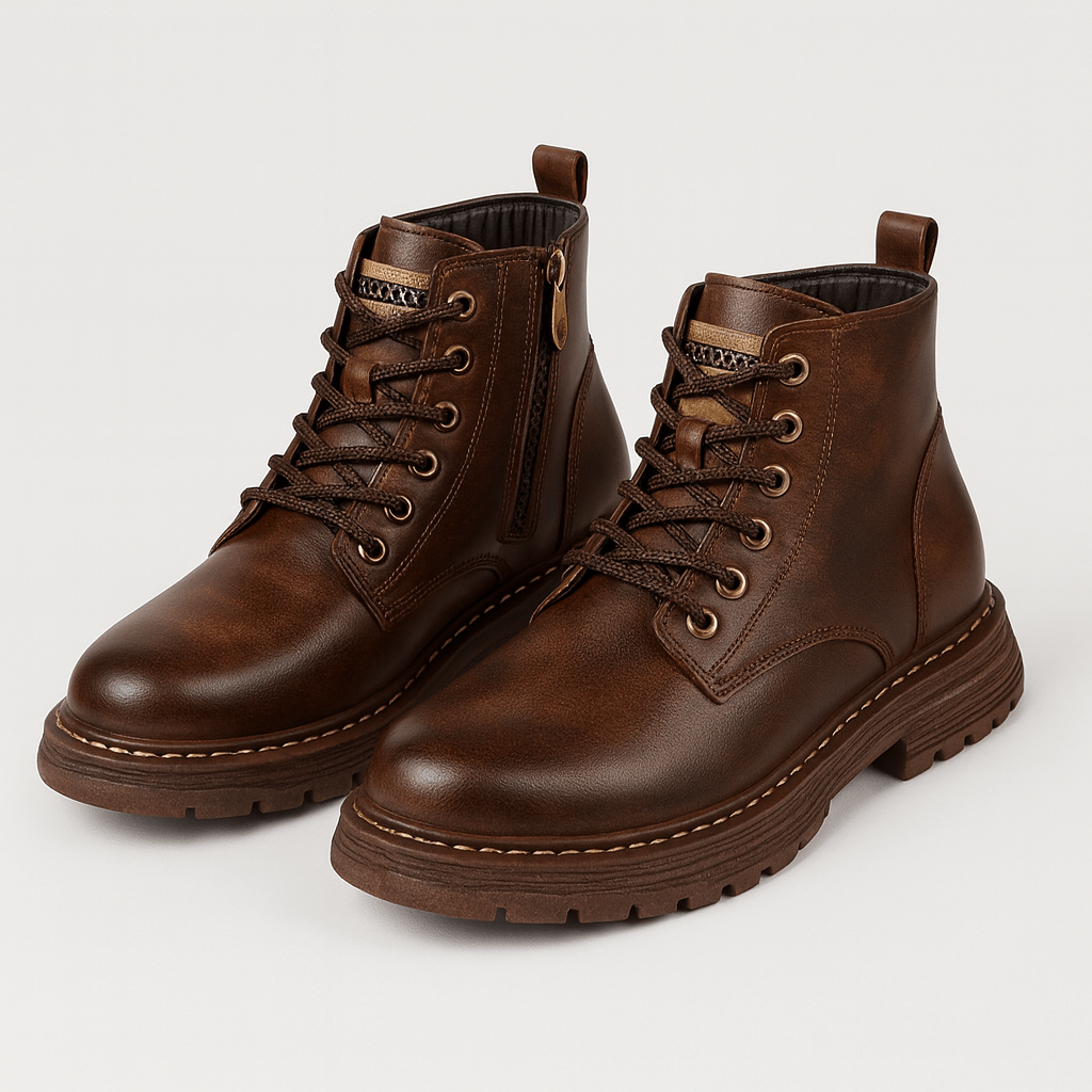 Soviska | Skórzane buty za kostkę z zamkiem-Męskie buty zimowe-Soviska-Brązowy-39-Soviska