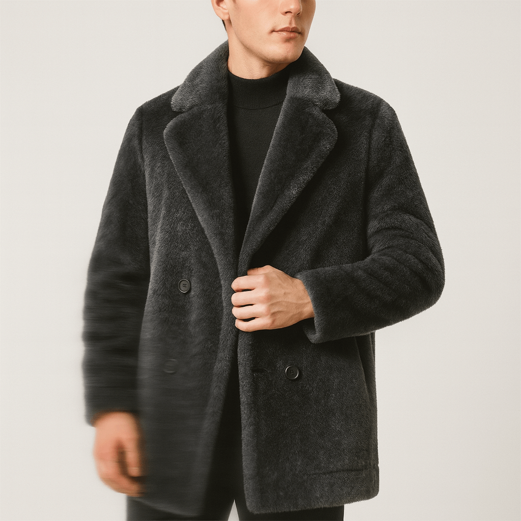 Soviska | Sztuczne futro płaszcz z jednorzędowym zapięciem-Kurtki i płaszcze-Soviska-Szary-S-Soviska