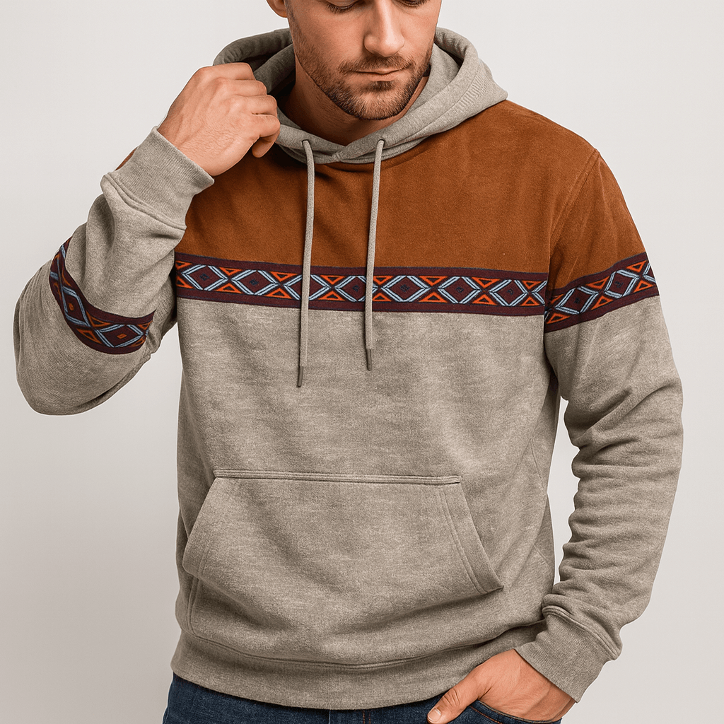 Soviska | Vintage inspired hoodie z wzorem na piersi i rękawach-Bluzy z kapturem-Soviska-Brązowy-S-Soviska