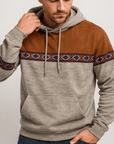 Soviska | Vintage inspired hoodie z wzorem na piersi i rękawach-Bluzy z kapturem-Soviska-Brązowy-S-Soviska