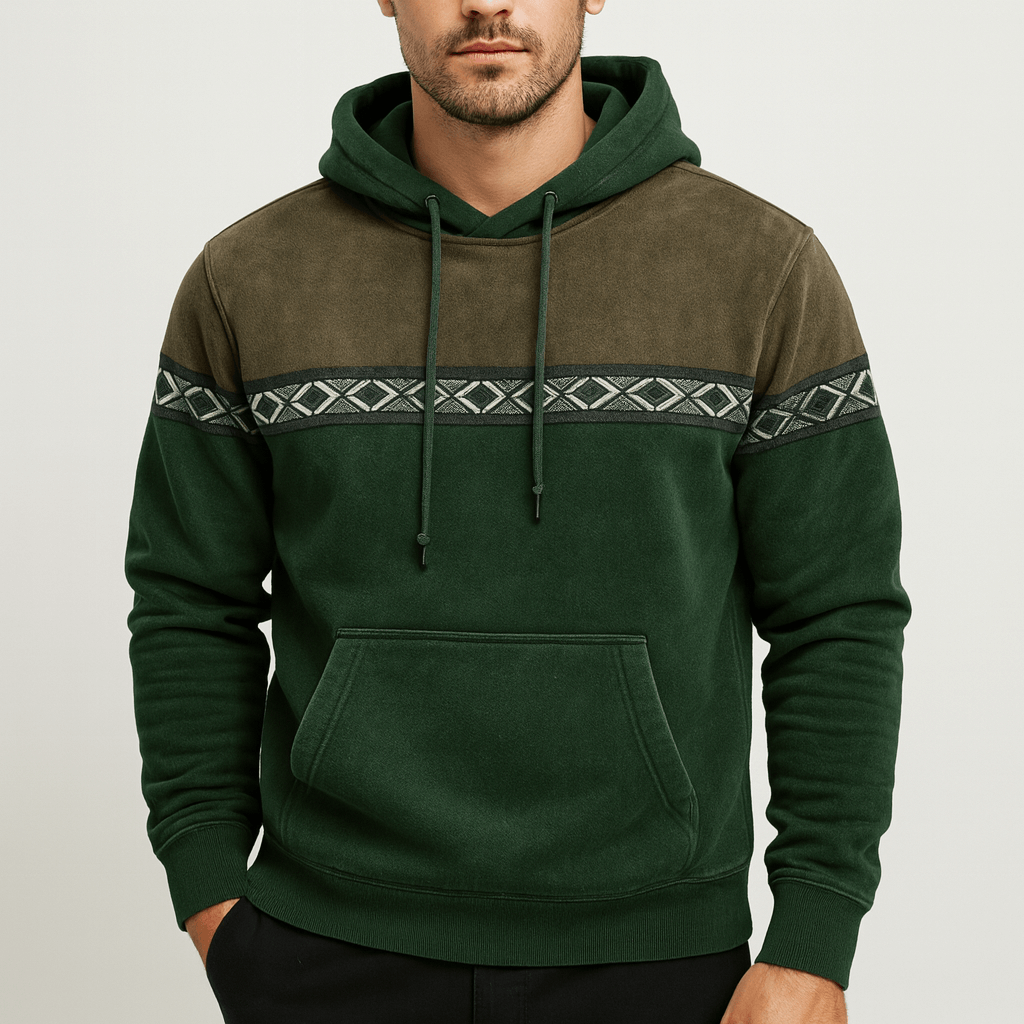 Soviska | Vintage inspired hoodie z wzorem na piersi i rękawach-Bluzy z kapturem-Soviska-Brązowy-S-Soviska