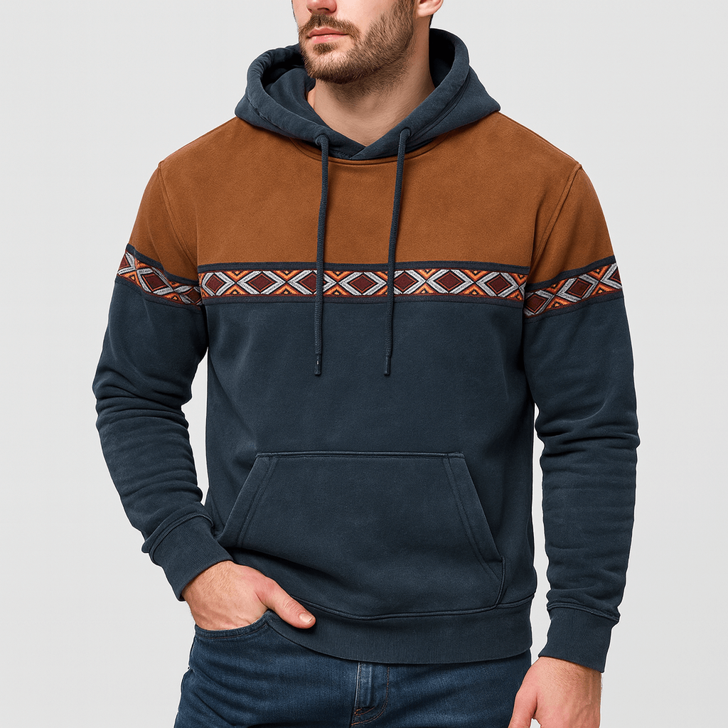 Soviska | Vintage inspired hoodie z wzorem na piersi i rękawach-Bluzy z kapturem-Soviska-Brązowy-S-Soviska