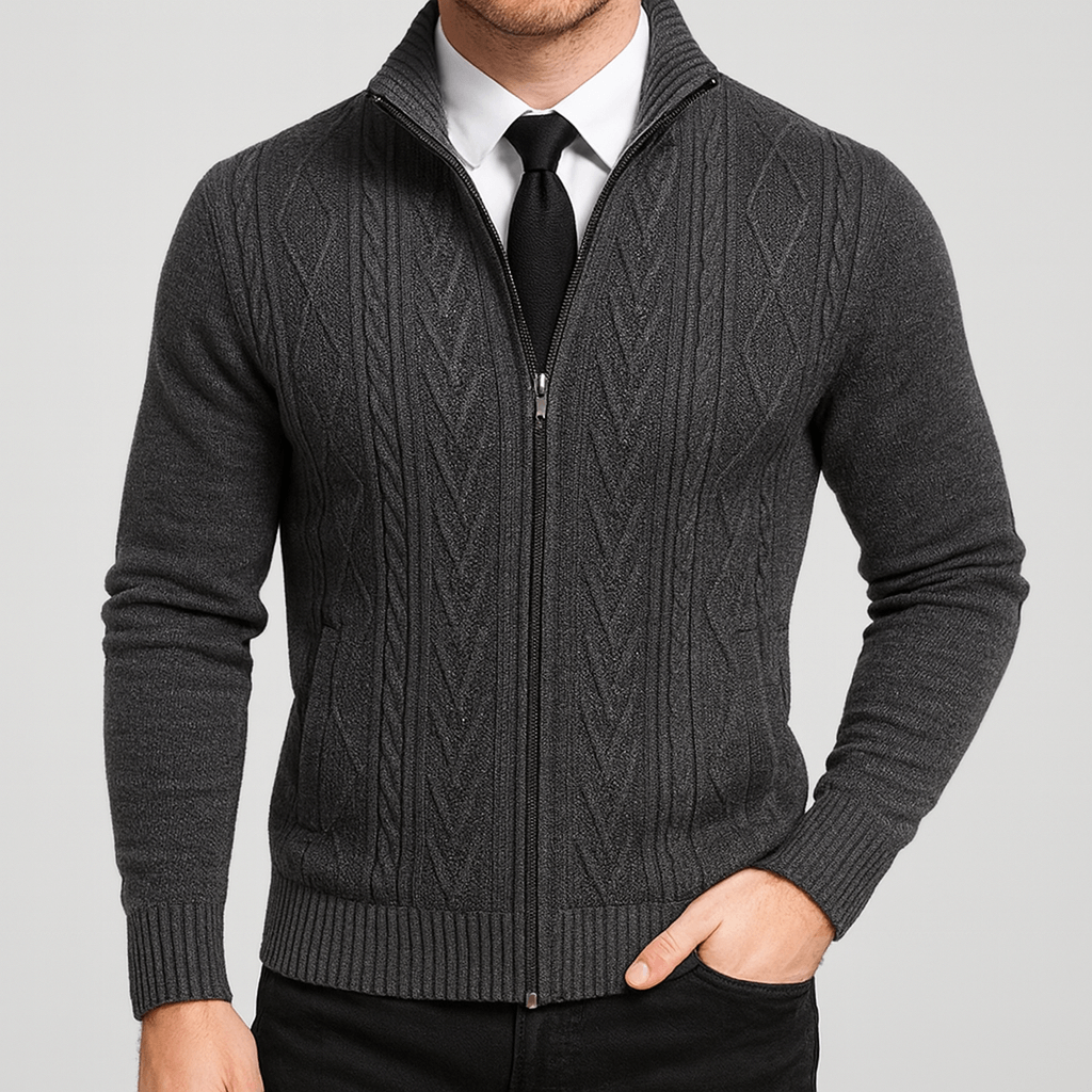 Soviska | Warkoczowy kardigan wełniany z zamkiem-Swetry i kardigany-Soviska-Beżowy-M-Soviska