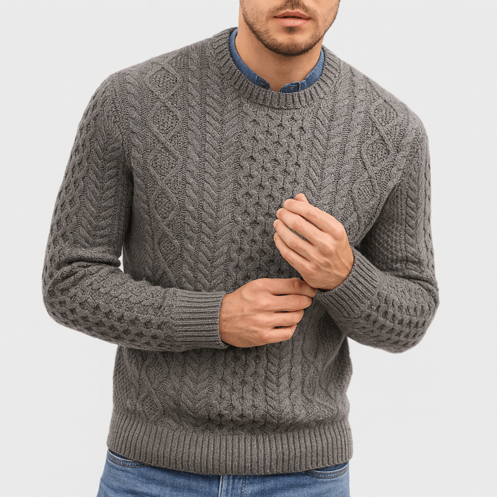 Soviska | Warkoczowy sweter pulowerowy z prążkowanym wykończeniem-Swetry-Soviska-Niebieski-S-Soviska