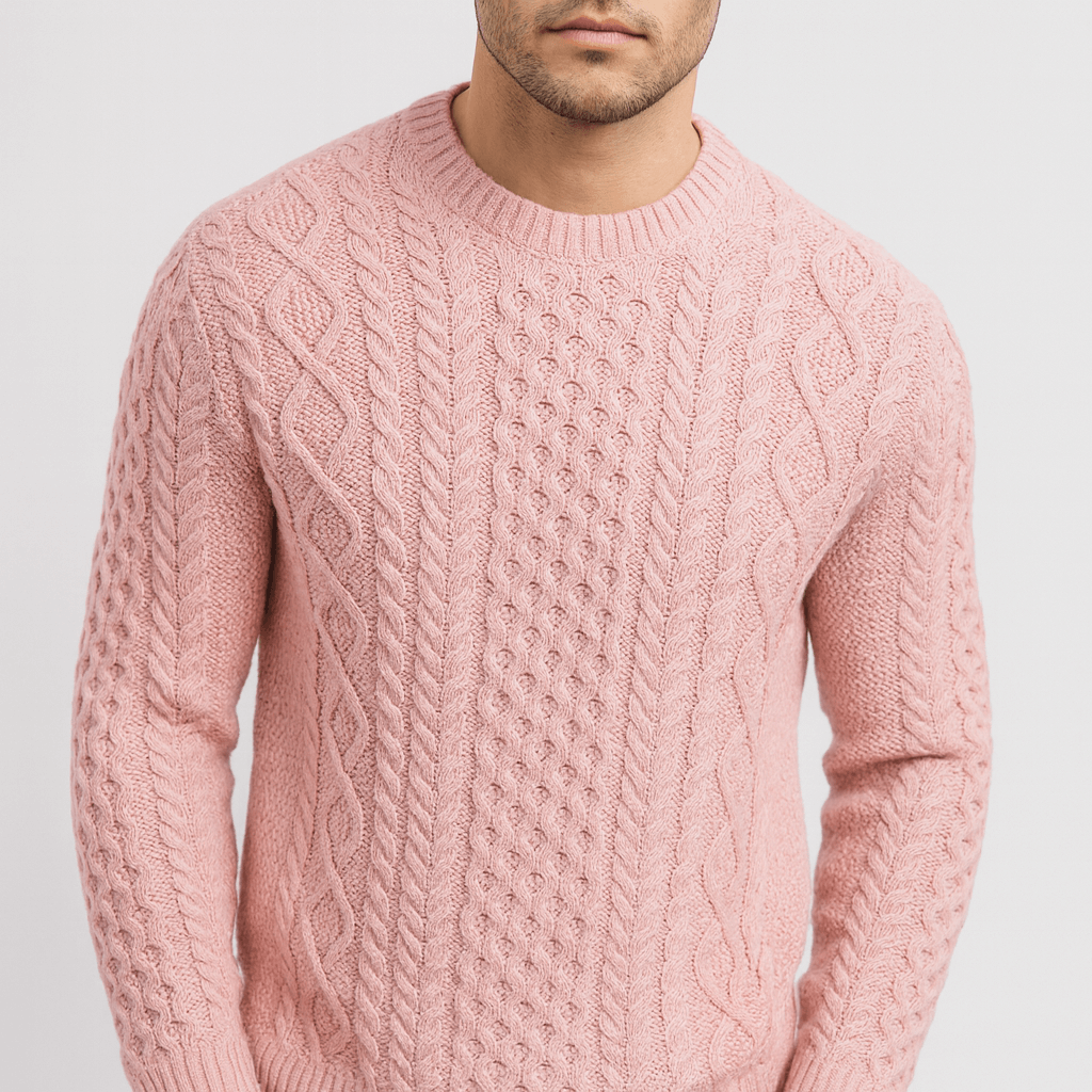 Soviska | Warkoczowy sweter pulowerowy z prążkowanym wykończeniem-Swetry-Soviska-Niebieski-S-Soviska