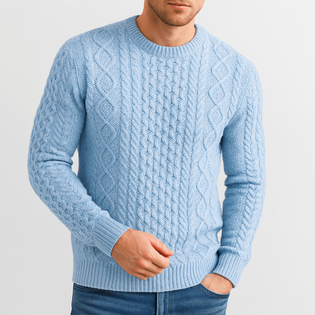 Soviska | Warkoczowy sweter pulowerowy z prążkowanym wykończeniem-Swetry-Soviska-Niebieski-S-Soviska