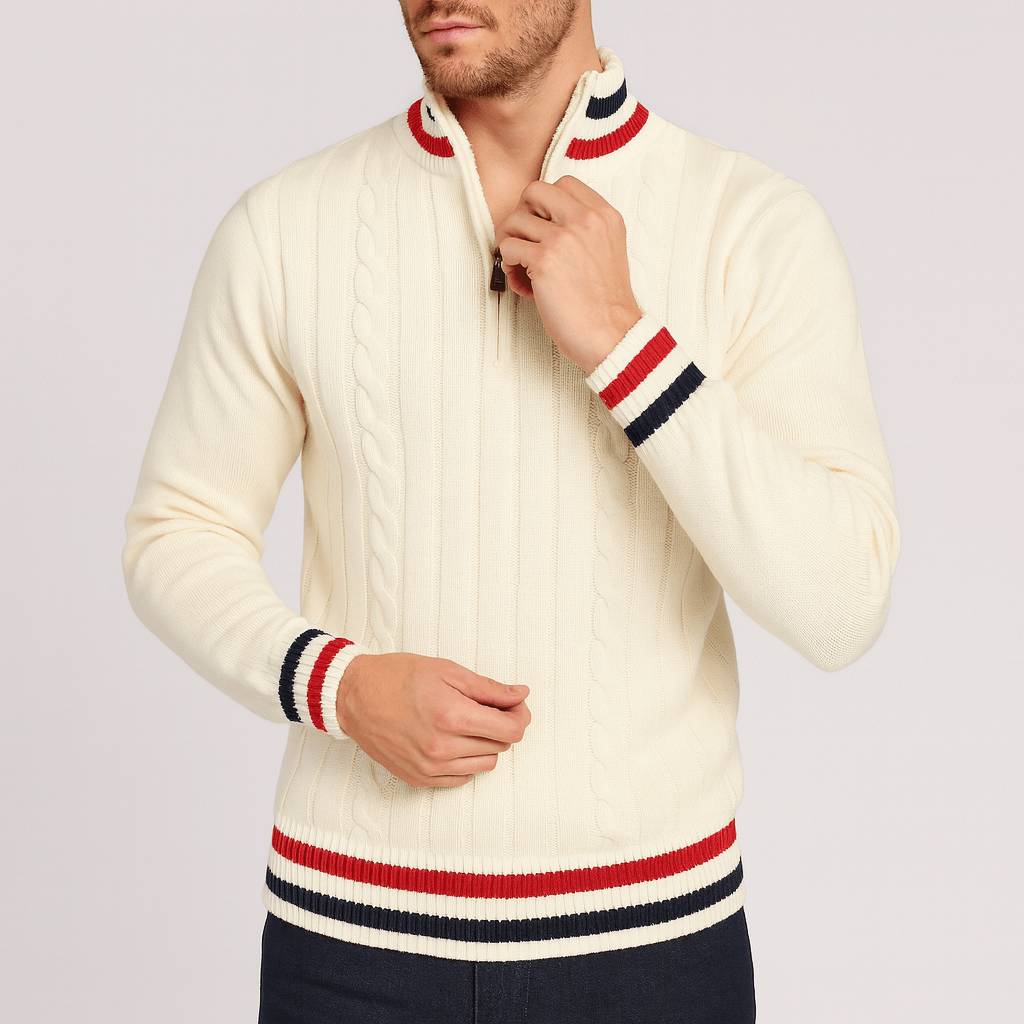 Soviska | Warkoczowy sweter z kołnierzem-Swetry-Soviska-Biały-S-Soviska