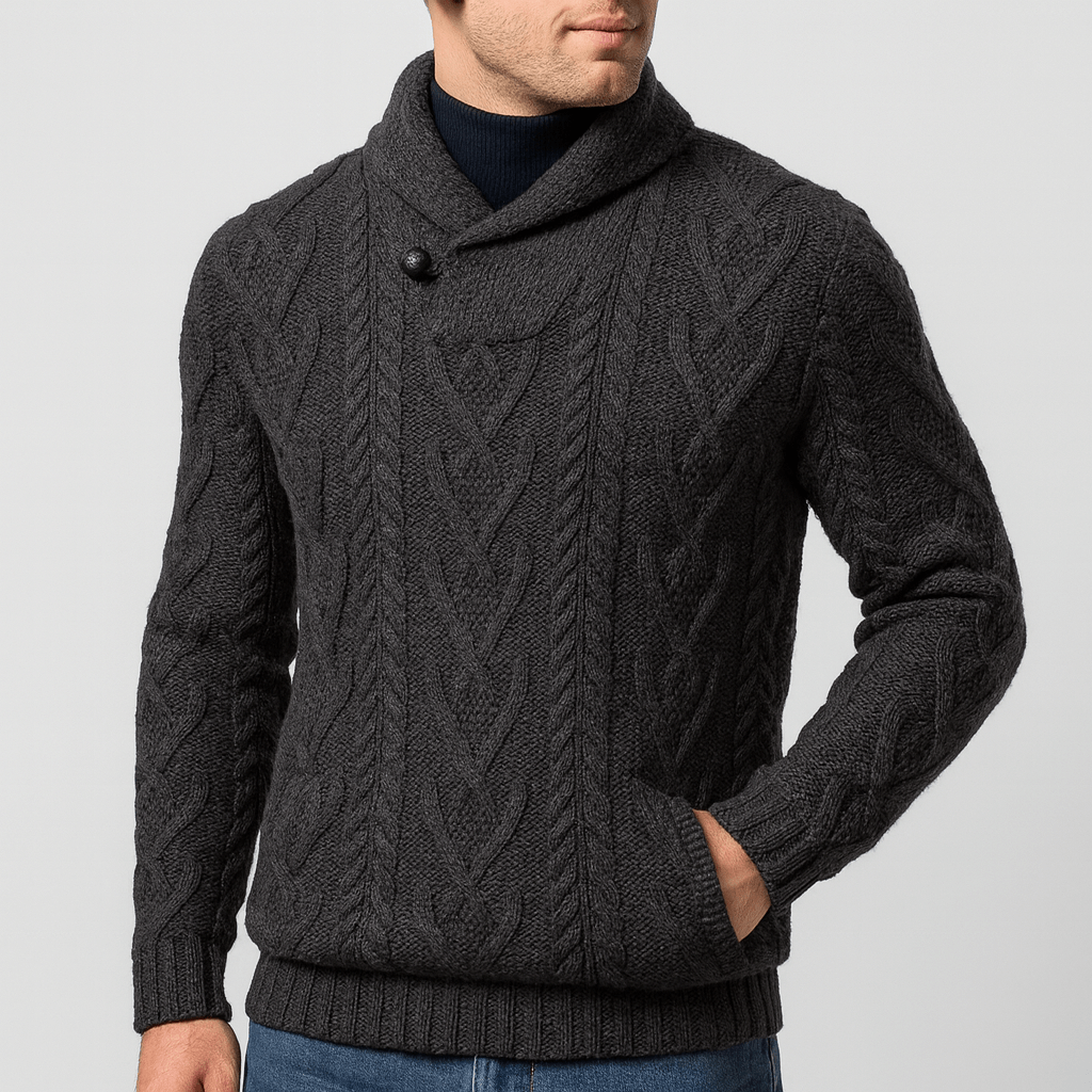 Soviska | Warkoczowy sweter z szalowym kołnierzem-Swetry-Soviska-Biały-S-Soviska