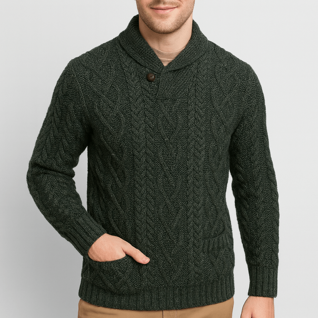 Soviska | Warkoczowy sweter z szalowym kołnierzem-Swetry-Soviska-Biały-S-Soviska