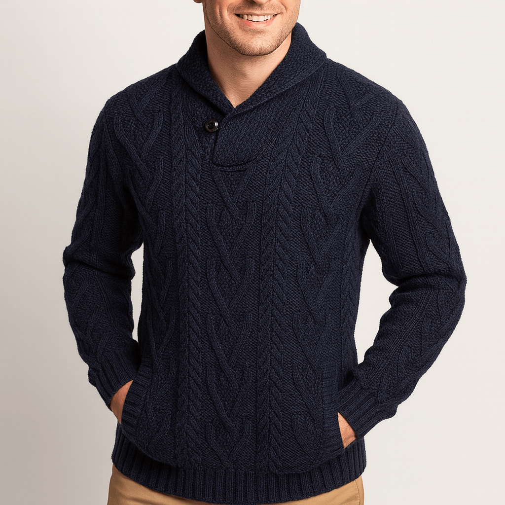 Soviska | Warkoczowy sweter z szalowym kołnierzem-Swetry-Soviska-Biały-S-Soviska