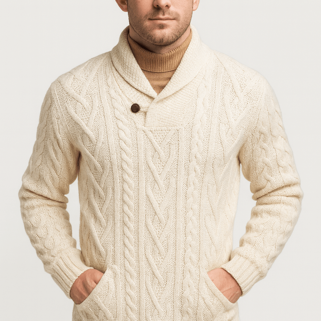 Soviska | Warkoczowy sweter z szalowym kołnierzem-Swetry-Soviska-Biały-S-Soviska