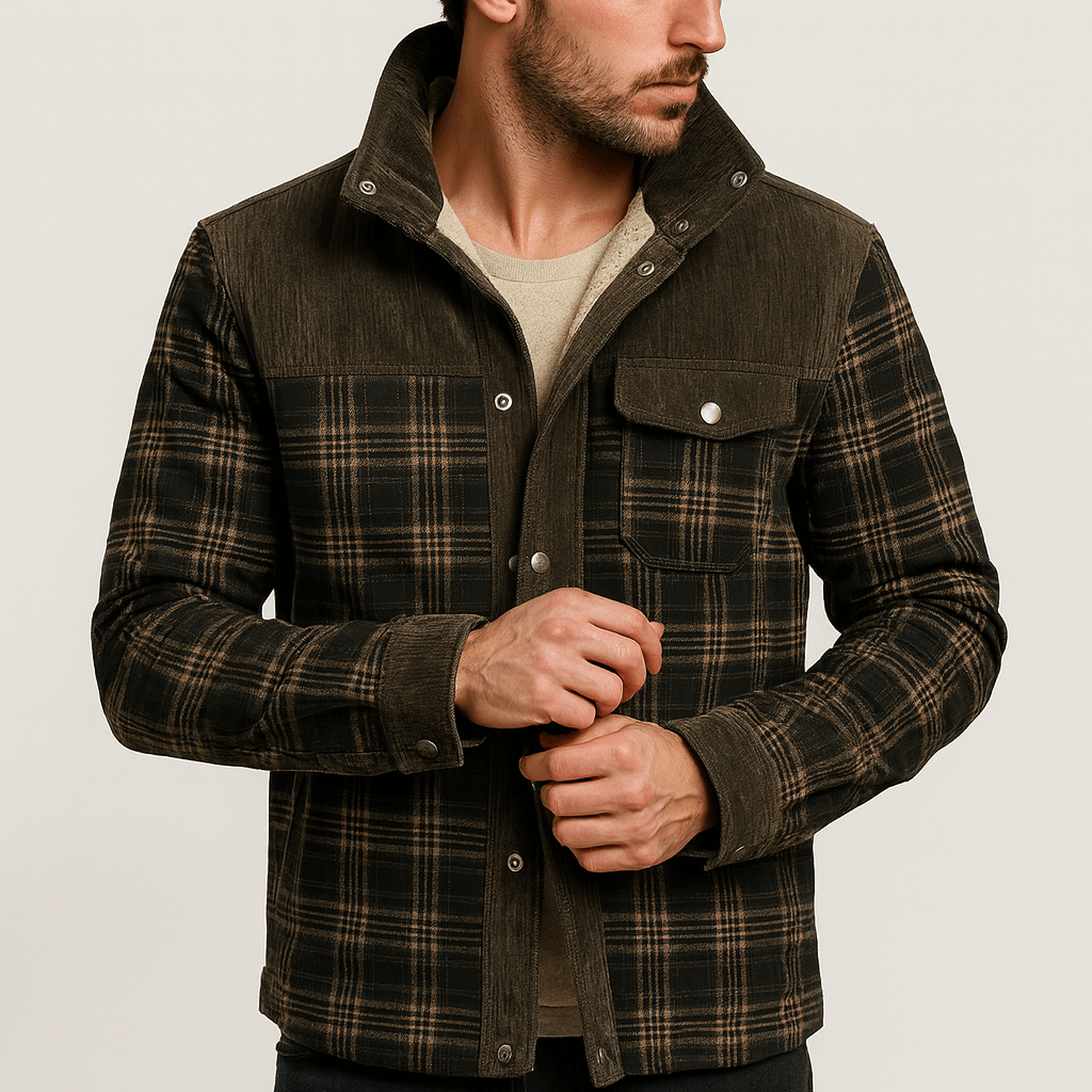 Soviska | Wełniana kurtka w kratę-Odzież wierzchnia-Soviska-Brązowy-M-Soviska