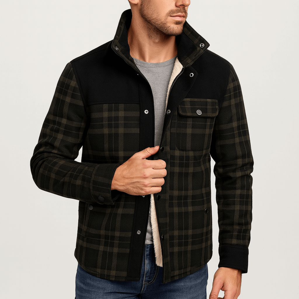 Soviska | Wełniana kurtka w kratę-Odzież wierzchnia-Soviska-Brązowy-M-Soviska