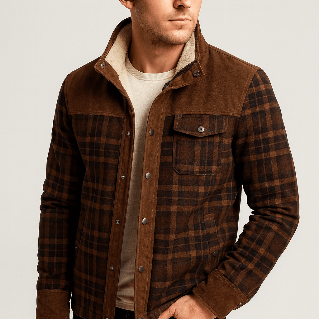 Soviska | Wełniana kurtka w kratę-Odzież wierzchnia-Soviska-Brązowy-M-Soviska