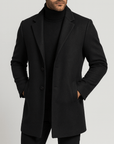 Soviska | Wełniany klasyczny płaszcz z naciętymi klapami-Męskie płaszcze i kurtki-Soviska-Czarny-M-Soviska