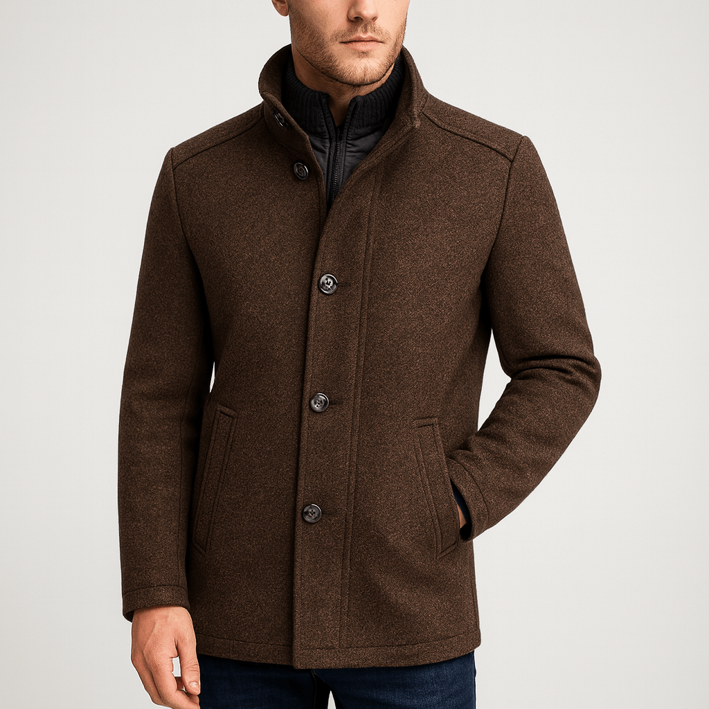 Soviska | Wełniany płaszcz zimowy z pikowaną podszewką-Płaszcze i kurtki-Soviska-Brązowy-S-Soviska