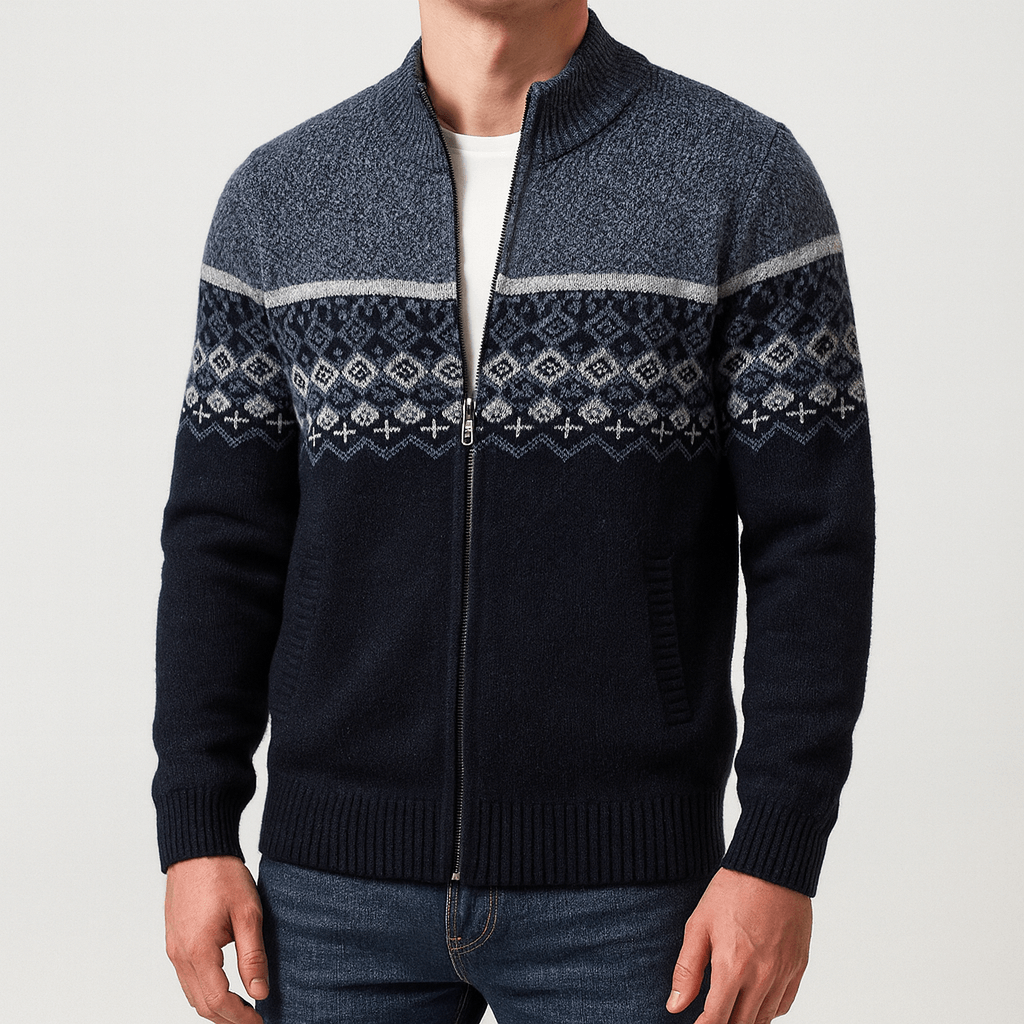 Soviska | Wzorzysty sweter z zamkiem-Swetry męskie-Soviska-Czerwony-S-Soviska