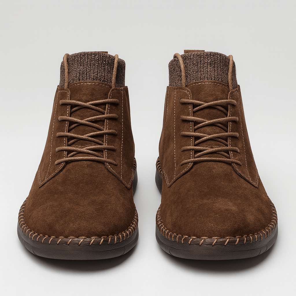 Soviska | Zamszowe botki z elastycznymi wstawkami-Męskie buty zimowe-Soviska-Beżowy z futerkiem-38-Soviska