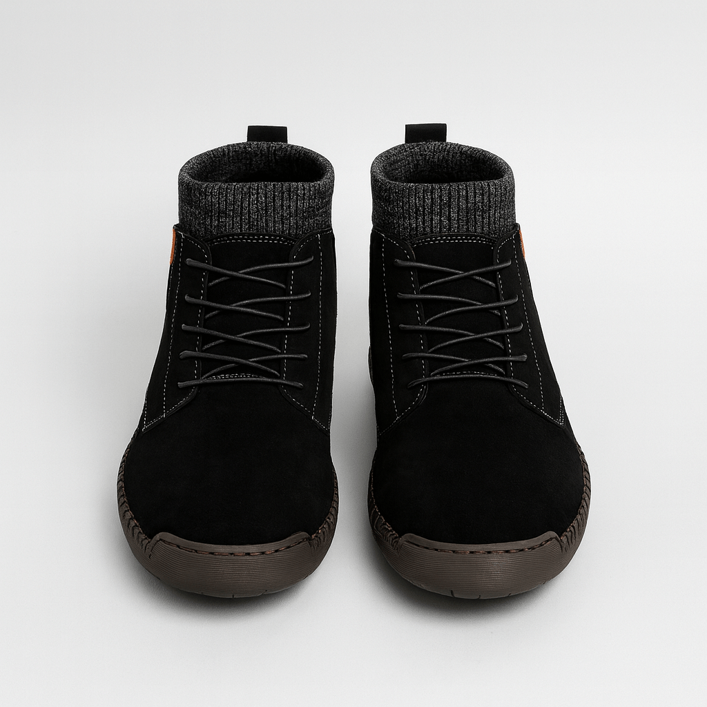 Soviska | Zamszowe botki z elastycznymi wstawkami-Męskie buty zimowe-Soviska-Beżowy z futerkiem-38-Soviska